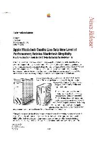 Apple Computer Inc. (Apple) - Apple Macintosh Quadra Line See New Level of Performance; Retains Macintosh Simplicity