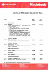 Apple Computer Inc. (Apple) - Macintosh Listino prezzi 1984-06-02