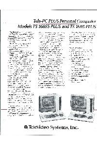 Televideo Systems Inc. - Tele-PC PLus Personal Computer Models TS 1605S Plus and TS 1605 Plus